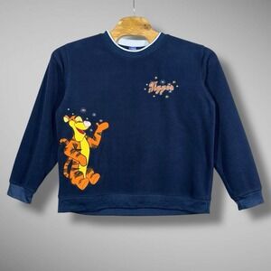 Disney Sweatshirt Womens XL Tigger Blue Fleece Long Sleeve Crew Neck Pullover